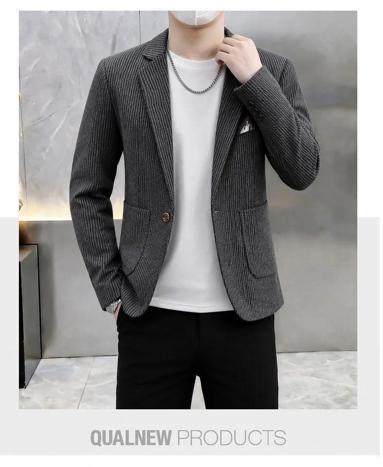 Autumn Winter Suit Jacket Men's Korean Slim Fit Striped Casual Blazers Wedding Business Streetwear Social Dress Jackets 2026