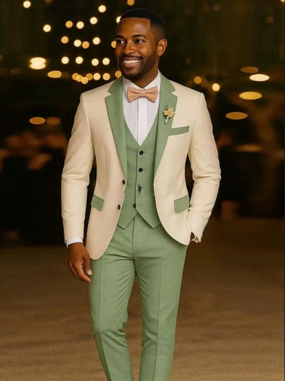 Costume de mariage 3 pièces formel pour homme, costume de marié, coupe ajustée, revers cranté, veste, gilet, pantalon pour affaires, bureau, banquet, tenues pour hommes