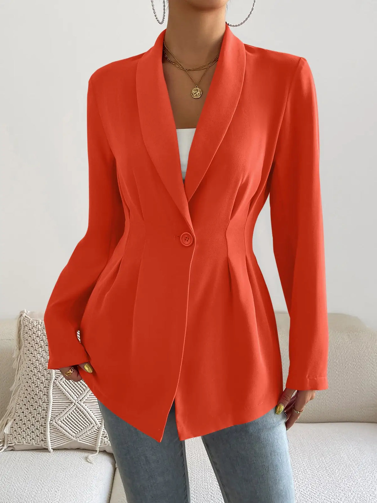 Womens Solid Color Classic Blazer Long Sleeve Single Button Slim Fit Office Work Jacket Autumn Spring Formal Outerwear