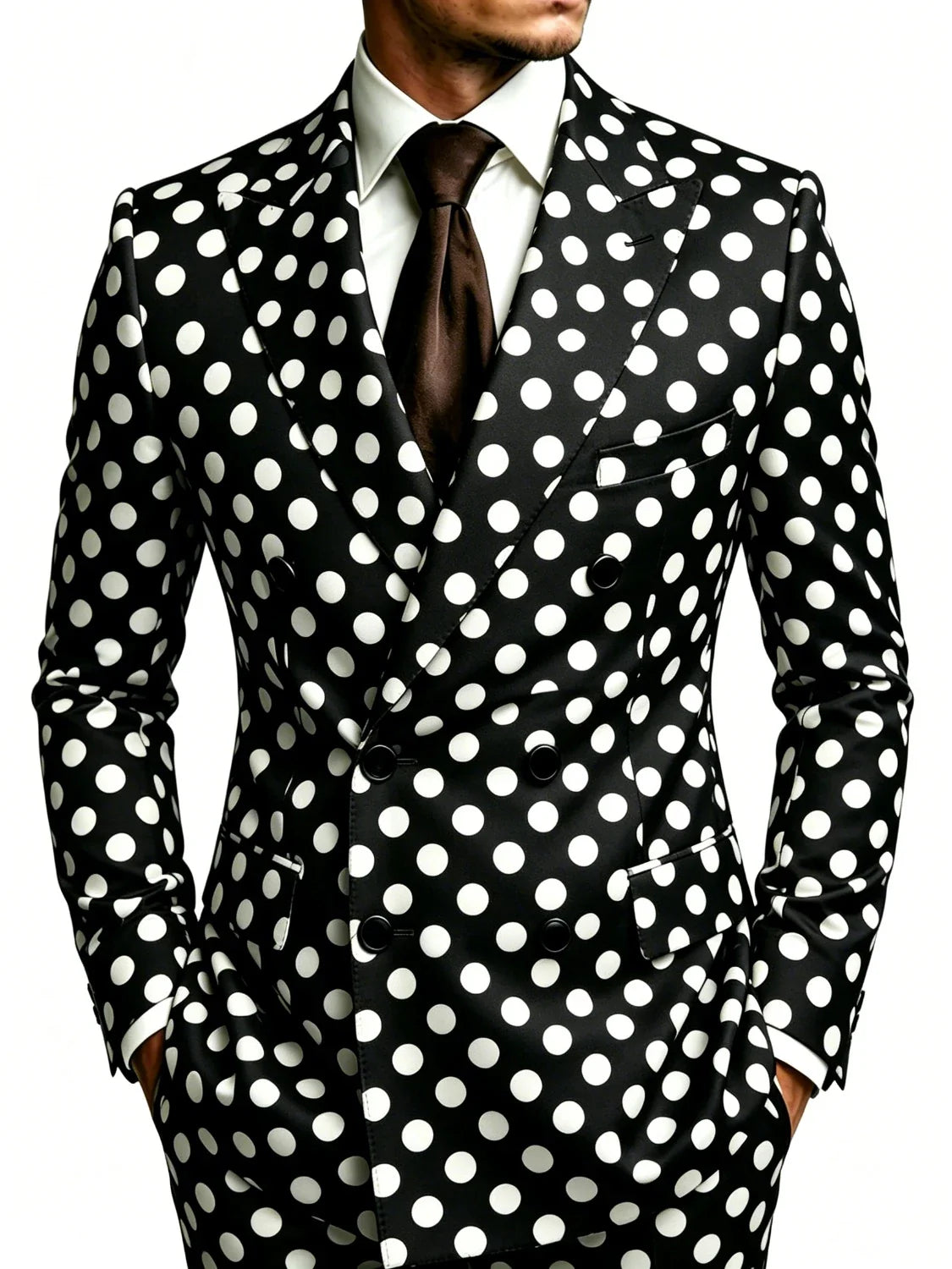 Men's Polka Dot Blazer Double Breasted Peak Lapel Party Slim Fit Jacket Fashion Prom Stage Single Casual Business for Men