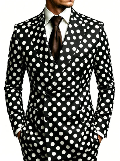 Men's Polka Dot Blazer Double Breasted Peak Lapel Party Slim Fit Jacket Fashion Prom Stage Single Casual Business for Men