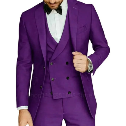 Costume de smoking 3 pièces gris coupe ajustée pour homme avec revers cranté, pour marié, mariage, affaires, ensemble veste, pantalon, gilet