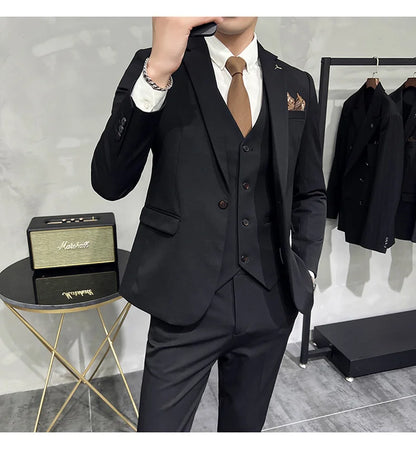 2025 Men's Wedding Suit Vest Trousers Set Fashionable Handsome Solid Color Groom's Three-Piece Outfit Available in Sizes M-7XL