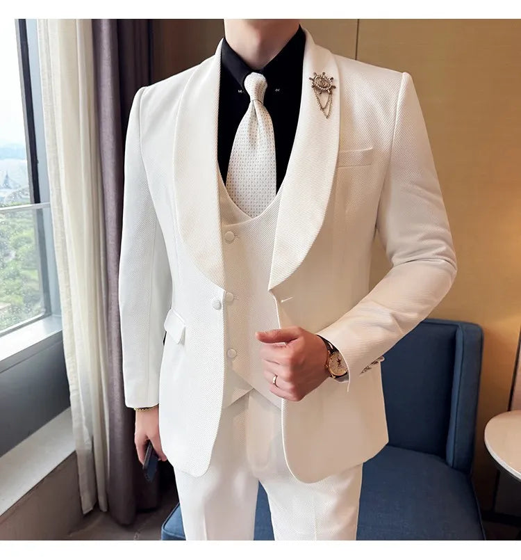 Men's Slim Fit 3-Piece Suit for Weddings, Parties & Formal Occasions – White, Red, Black