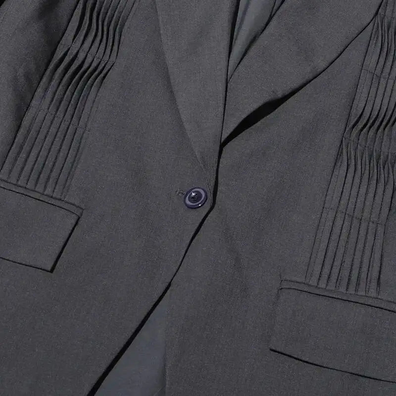 Women Blazer Turn-down Collar Single Button Pleated High-end Elegant Fashion Jacket Office Lady Ins Coat New Spring HK11499