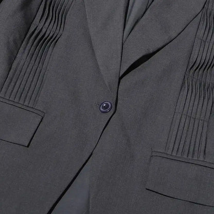 Women Blazer Turn-down Collar Single Button Pleated High-end Elegant Fashion Jacket Office Lady Ins Coat New Spring HK11499