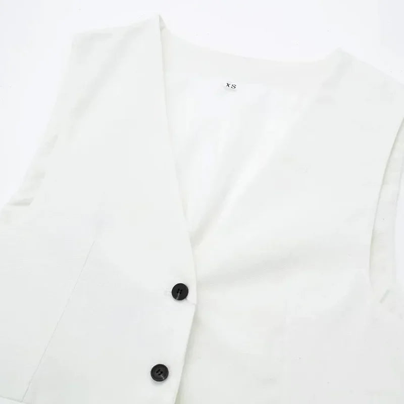 Women's Vest Tops 2024 Cropped Sleeveless Suit Vest Office Casual White Black Vest For Women Summer Formal Vests Woman