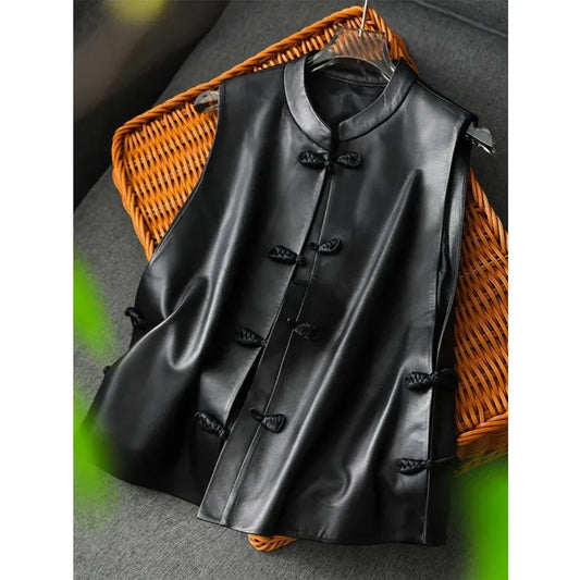Spring Autumn Women High-end Vest Coat Ladies Fashion Casual Leather Sleeveless Jacket Retro Feminine PU Leather Waistcoat Tops