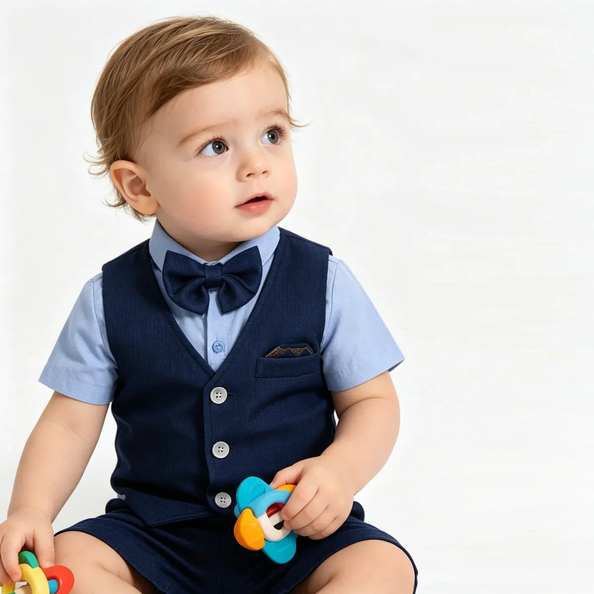 Baby Boys Sage Green Vest Short Sleeve Shirt Bow Tie Shorts 4pcs Clothes Set Kids Wedding Birthday Gentleman Formal Suit Set