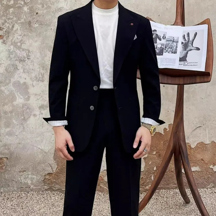 Fashion Mens New Breathable Spring Summer Blazer Pants Two Piece Set Slim Fit Business Casual Work Suit Wedding Party Dress Suit