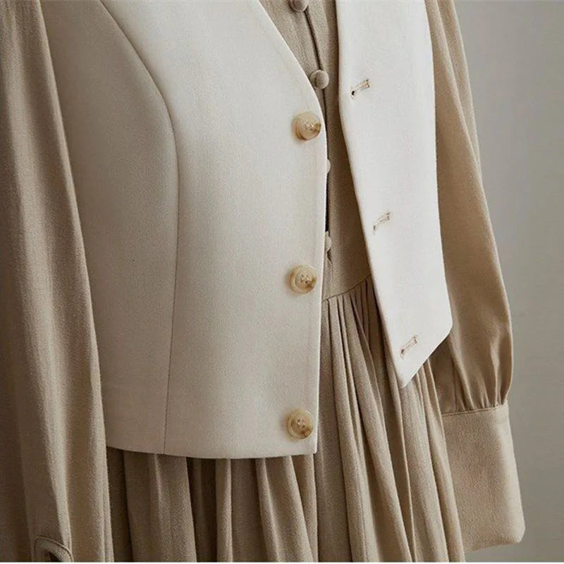 Women Fashion Leisure V-neck Lined Waistcoat Korean Female Short Suit Sleeveless Spring Autumn Lady Solid Color Blazer Vest Tops