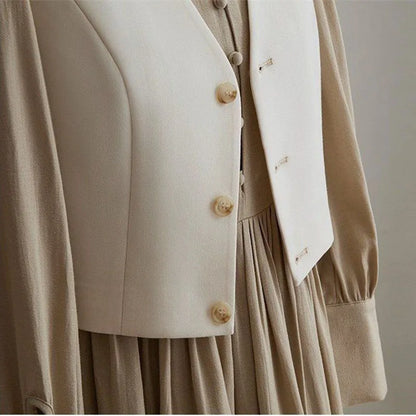 Women Fashion Leisure V-neck Lined Waistcoat Korean Female Short Suit Sleeveless Spring Autumn Lady Solid Color Blazer Vest Tops