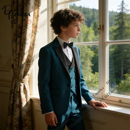 Boys 3-Piece Formal Suit Teal Single Button Kids Wedding Suit