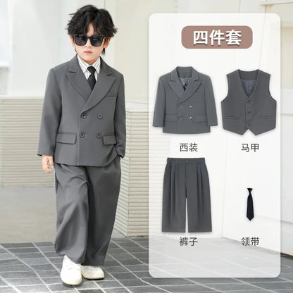School Boys Double Breasted Blazer Suit Set with Wide Leg Pants Formal Streetwear Outfit for Kids Toddlers Wedding Birthday Part