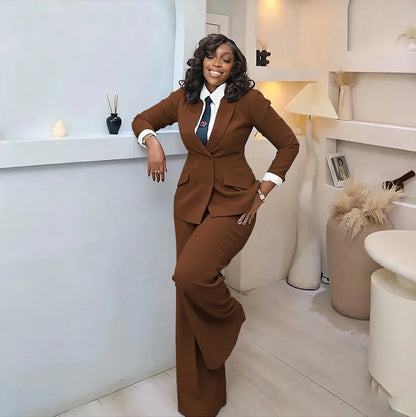 Classic Professional Burgundy Double Breasted Women's Suit Office Formal 2 Piece Jacket Pants Set Casual Daily Streetwear