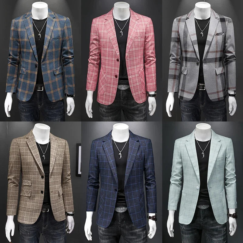 Top Quality Luxury Plaid Business Slim Fit Men Blazer Jacket 2024 Spring Autumn Casual Blazers For Men Elegant Dress Suit Jacket