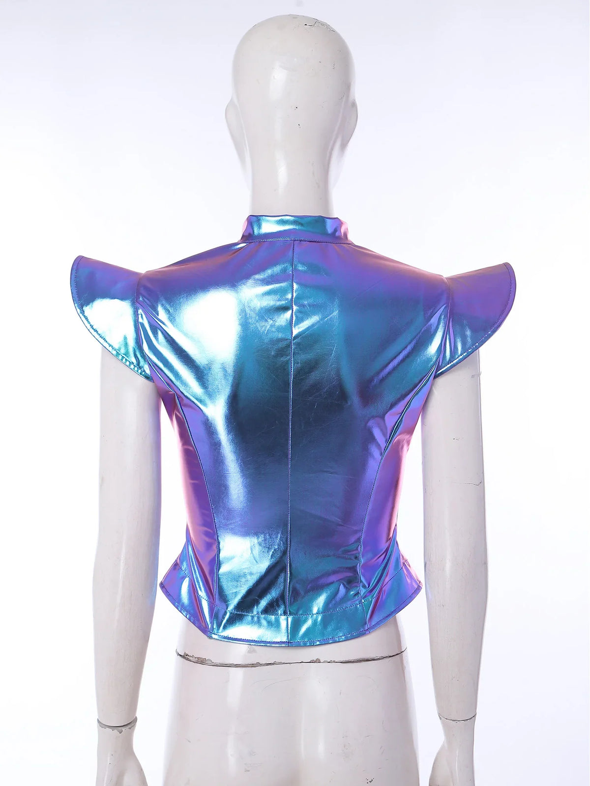 Womens Front Zipper Vest Tank Top Wet Look PU Leather Crop Top Metallic Glossy Rave Party Clubwear Costume Steampunk Waistcoat