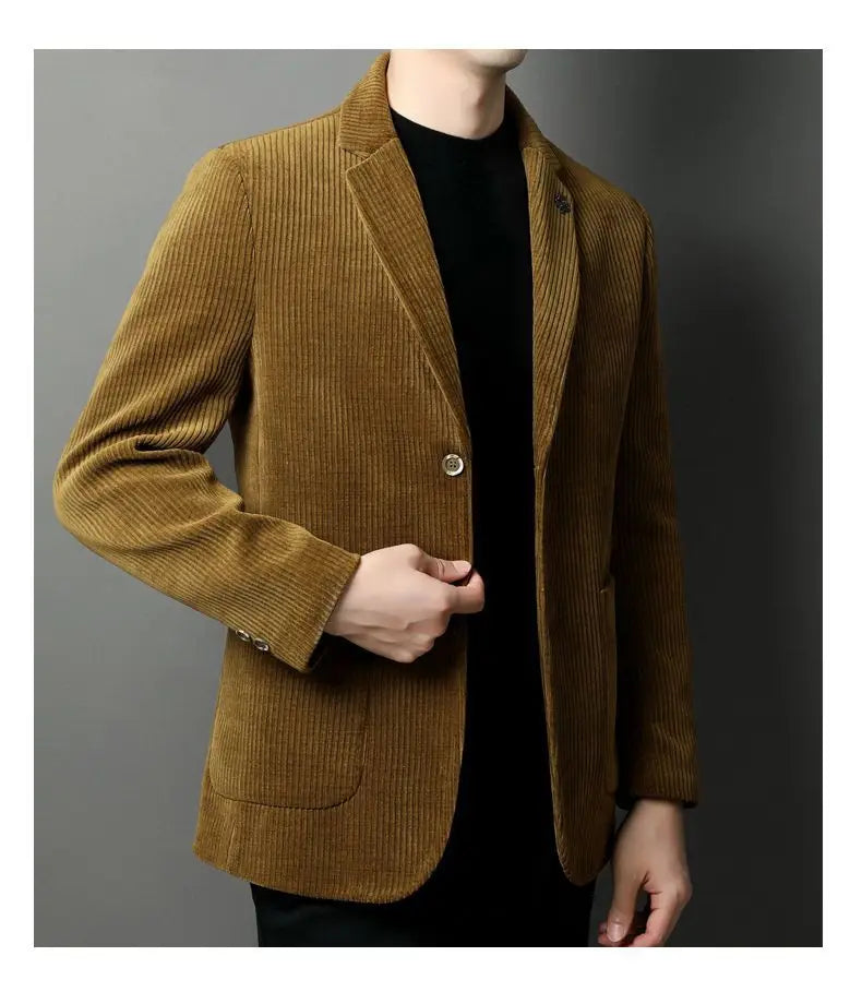 Men's High-Quality Corduroy Coat Autumn Winter Thick Velvet Casual Suit Jacket Handsome Ruffian Business Top Trend