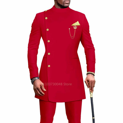 Tenues Homme avec Vêtements Africains Costume de Mariage Homme Blazer et Pantalon 2 Pièces Coupe Slim à Boutonnage Simple pour Dîner et Bal de Promo