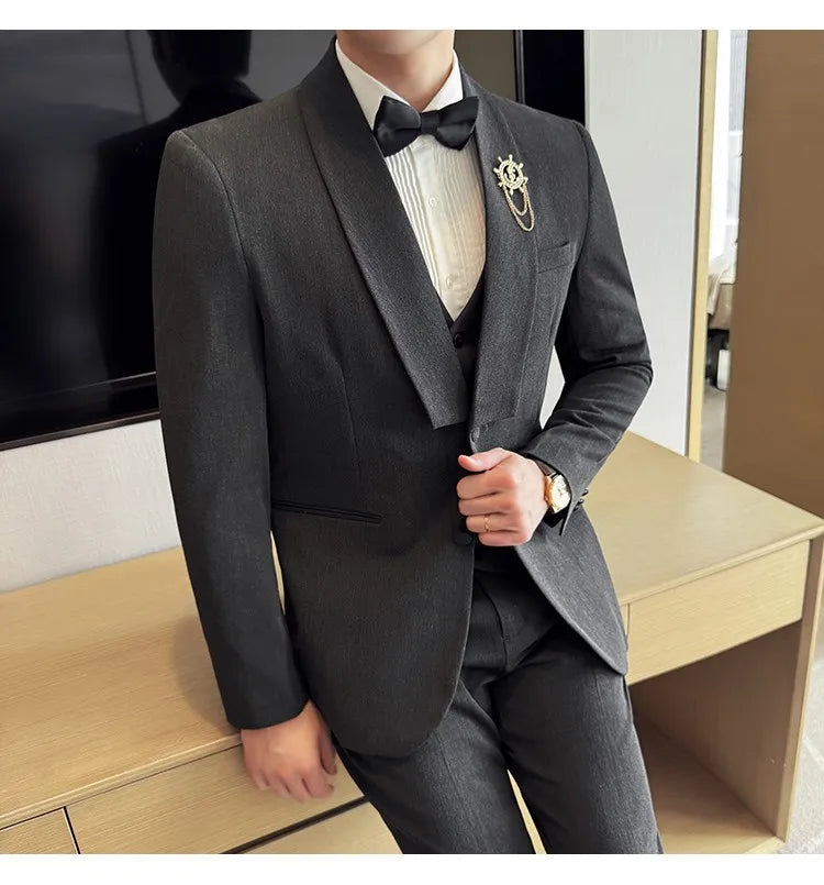 High Quality Casual Business Suit Set Men Slim Fit Social Wedding Groom Formal Set 3 Piece Set (jacket+vest+pant）men Clothing
