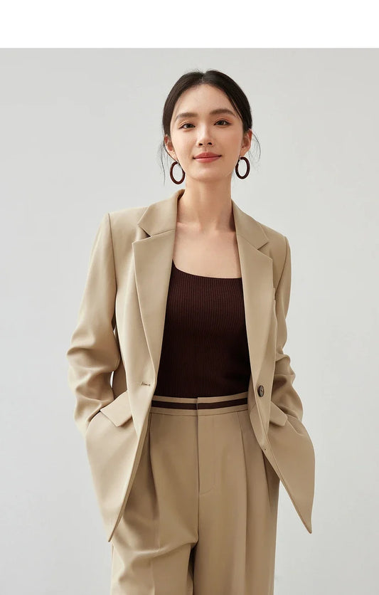 Texture Loose Tailored Coat for Women 2026 Autumn Turn Down Collar Office Lady Work Business Women Blazer 143X56249
