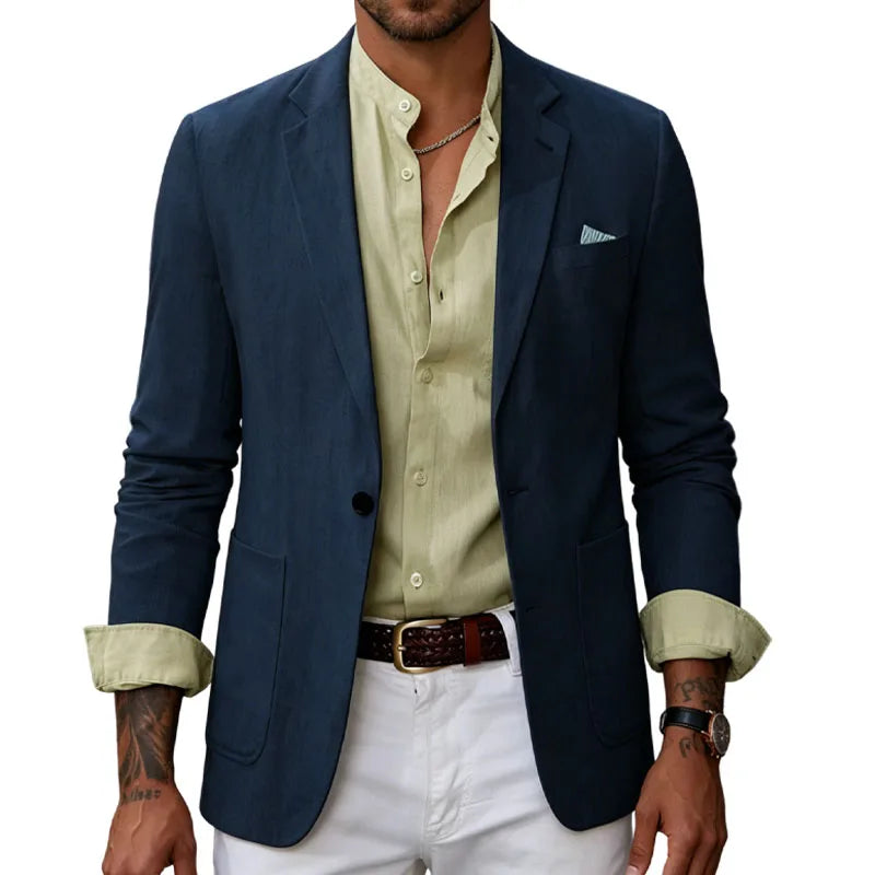 Men's Cotton Linen Blazer Solid Slim Fit Breathable Lightweight Casual Sport Coat One Button Lapel Suit Jacket for Daily Summer
