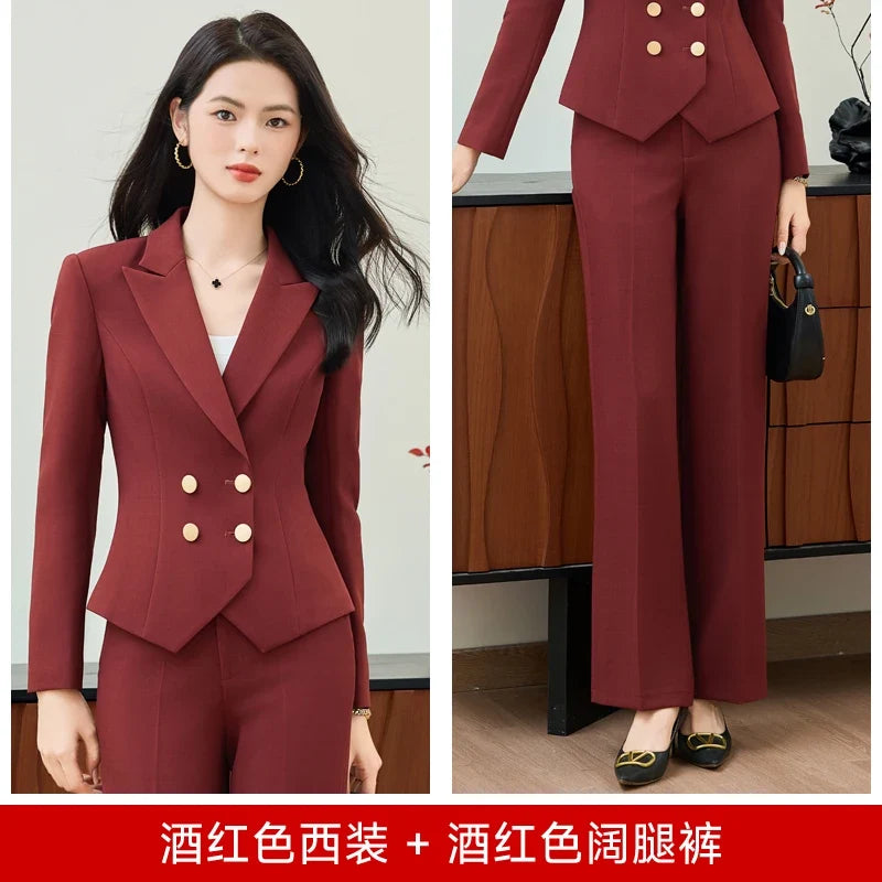 Fashionable professional women's clothing, high-quality two-piece pants + blazer, elegant temperament, beautiful charming