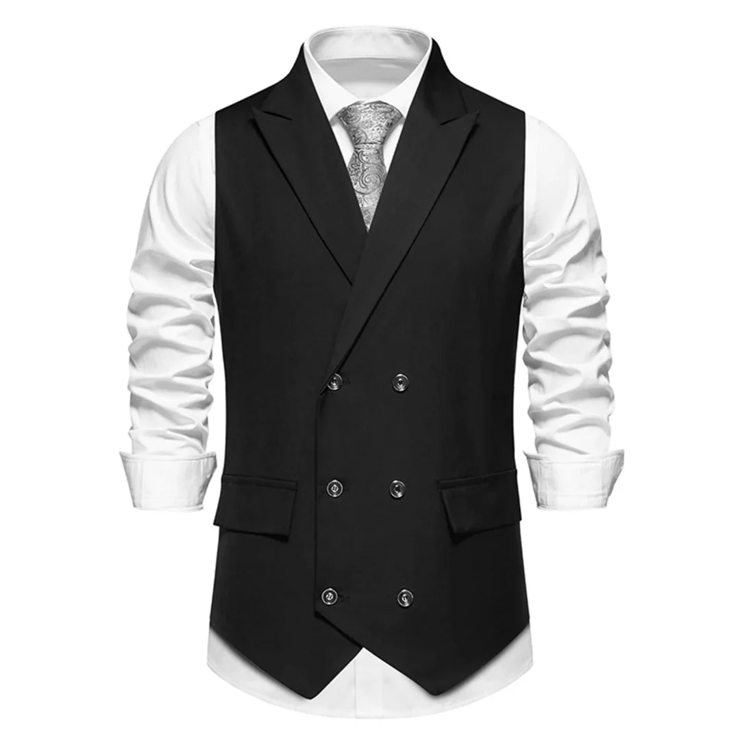 Men's Suit Vest with Lapel Double Button Solid Waistcoat for Wedding and Business