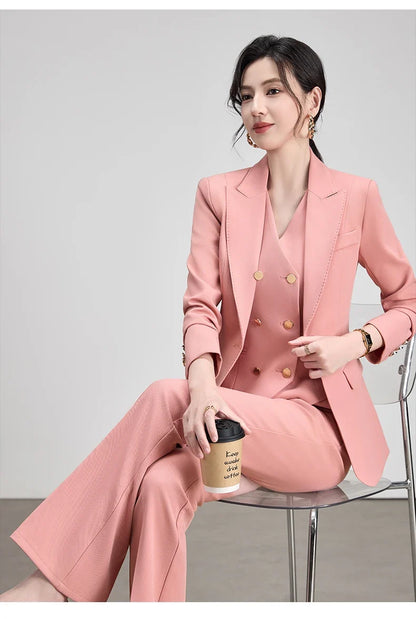 Autumn New Elegant Chic Business Formal Outfit for Women Long Sleeve Blazer and Pants Two Piece Matching Sets Trousers Suit