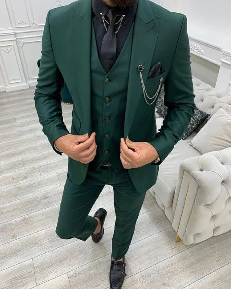 Slim Fit Men's Suits Costume Homme Wedding Tuxedo Prom Terno Masculino Blazer Groom Wear 3 Pieces Jacket+Pant+Vest