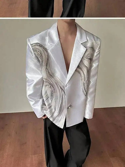 2026 New Original Luxury Temperament Sequin Gauze Patchwork Design Blazer Coat Men Elegant Handsome Casual Jacket JY7013