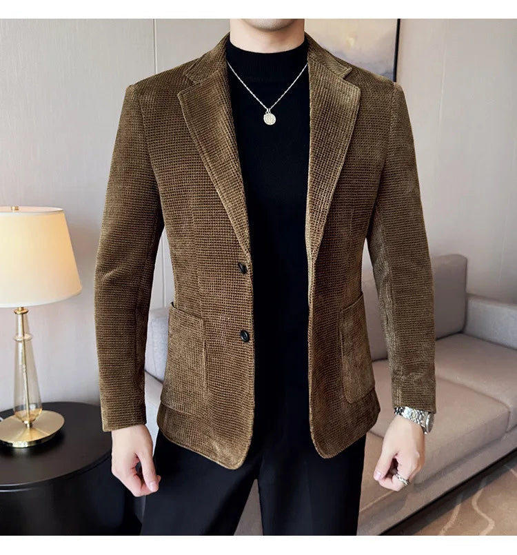 Autumn Winter New Chenille Velvet Suit Jacket Men's Casual Business Fashion Formal Party Coats  Tailcoat Men's Clothing 4XL-M