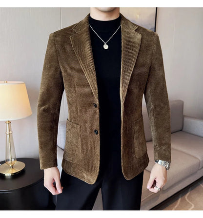 Autumn Winter New Chenille Velvet Suit Jacket Men's Casual Business Fashion Formal Party Coats  Tailcoat Men's Clothing 4XL-M
