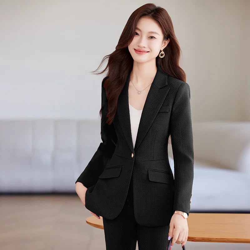 Casual Blazer Suits for Women Office Wear Long Sleeve Single Button Jacket 2 Pieces Set Chic Fashion Pant Suits Elegant Ladies
