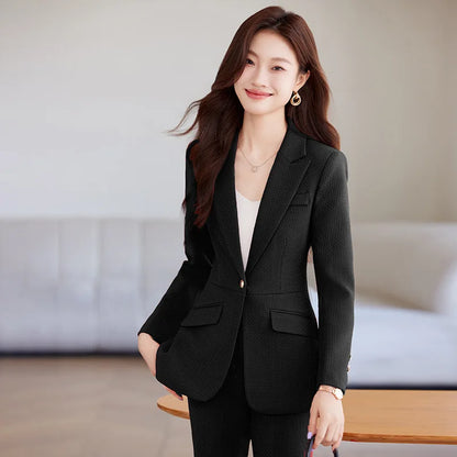Casual Blazer Suits for Women Office Wear Long Sleeve Single Button Jacket 2 Pieces Set Chic Fashion Pant Suits Elegant Ladies