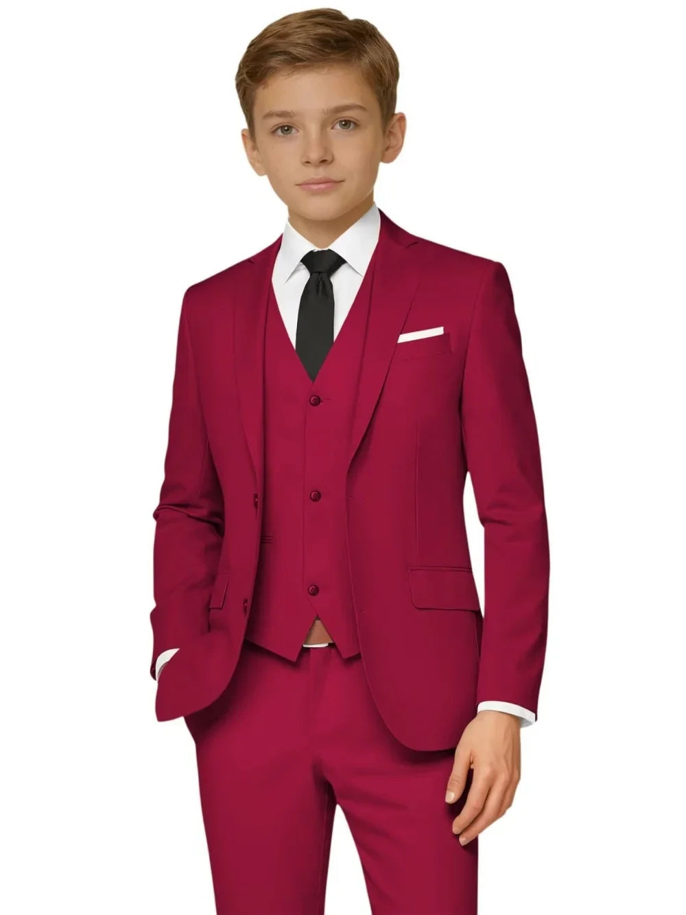 New Kids Solid Suit Set 3 Pieces For Formal Occasion Classy Premium Boys Slim Fit Tuxedo Birthday Party Wear 2-20T