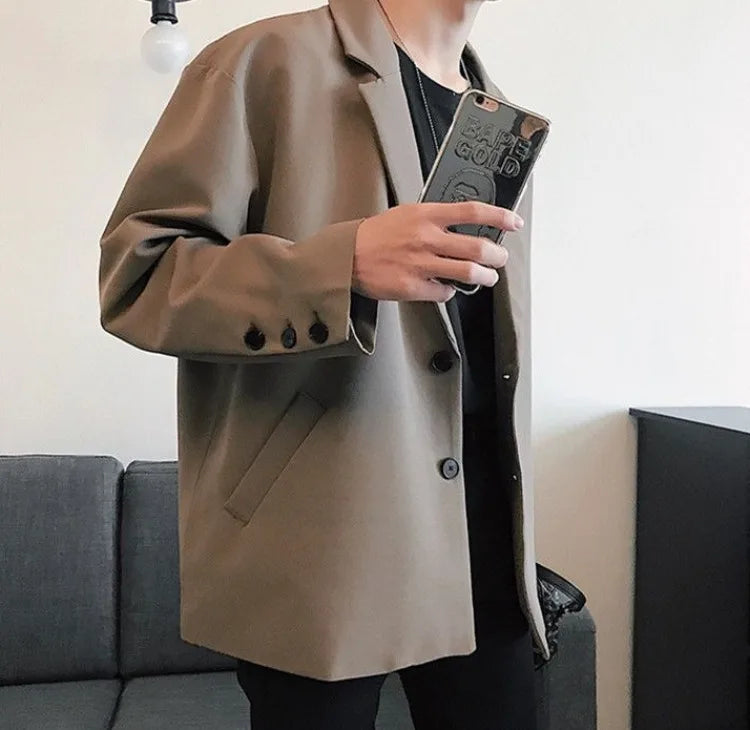 Men's Spring Korean Style Retro Blazer Ins Trendy Hong Kong Style Cool Jacket Viral Vintage Casual Suit Outerwear New