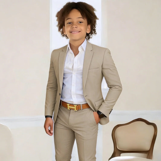 Suit For Boys 2-16 Years Blazer Pant Set 2 Piece Slim Fit Casual Beige Wedding Suit Set Birthday Stage Performance Costumes