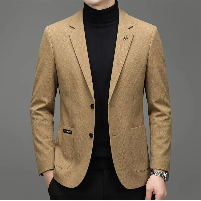 Men's Blazer Smart Casual Single-Breasted Suit Jacket for Business and Leisure – Brown, Khaki, Wine Red, Black