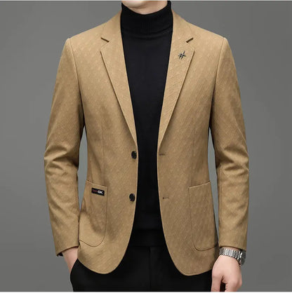 Men's Blazer Smart Casual Single-Breasted Suit Jacket for Business and Leisure – Brown, Khaki, Wine Red, Black