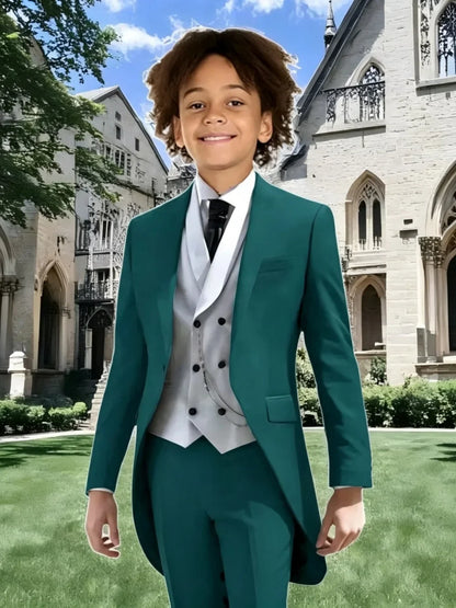 High Quality Boys Formal Tailcoat Vest Pants 3 Pieces Banquet Party Wear Smart Handsome Kids Slim Fit Suit Set Wedding Tuxedo