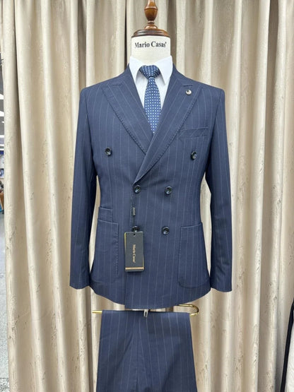 2026 New Striped Suit Set 2 Pieces For Men Wedding Groom Sets S-3XL Handsome Elegant Men's Double Breasted Suits Party Prom Wear