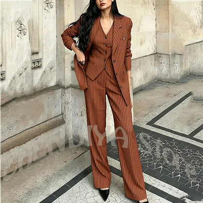 Tailor-Made Striped Suit For Women High Quality Peaked Lapel Single Breasted Three Piece Business Office Lady Formal Outfit