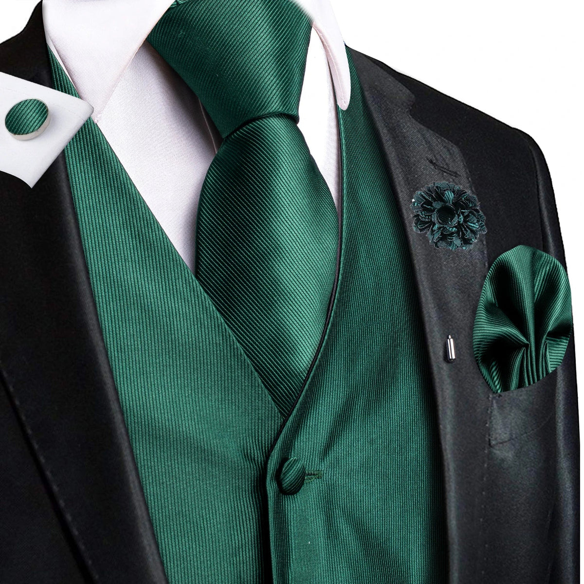 Men's Jacquard Waistcoat Suit Vest with Tie Hanky Cufflinks Brooch Set for Weddings and Business Events