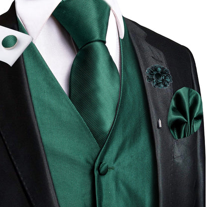 Men's Jacquard Waistcoat Suit Vest with Tie Hanky Cufflinks Brooch Set for Weddings and Business Events