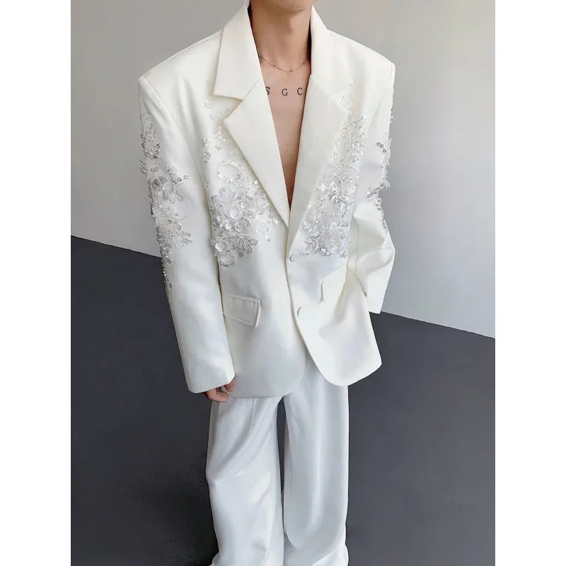 Trend Men's Formal Dress, Wedding Suit Jacket Sequined Embroidered Casual Suit Jacket Celebrity Stage Performance Costumes