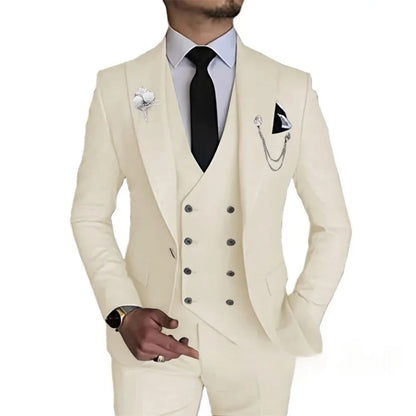 Men's 3 Piece Slim Fit Double Breasted Formal Suit for Wedding Prom Dinner Party - Classic Style