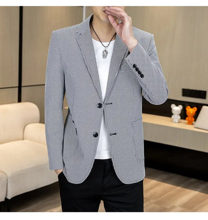 Men's Smart Casual Blazer Single Breasted Slim Fit Solid Color Spring Autumn Jacket