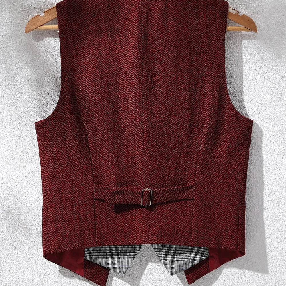 Men's Herringbone Vest – V-Neck Single Breasted Waistcoat for Weddings & Formal Events