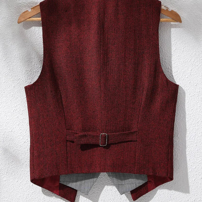 Men's Herringbone Vest – V-Neck Single Breasted Waistcoat for Weddings & Formal Events
